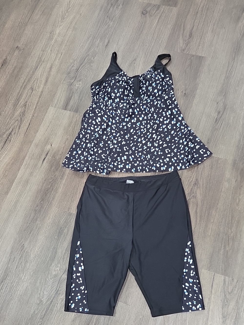 Women's Black Printed Swim Coverup Tankini with Black Swim Shorts